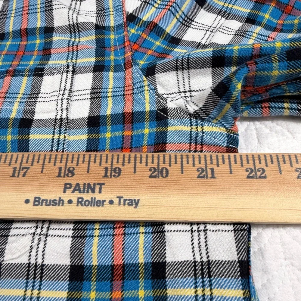 J Crew Men's Plaid Flannel Long Sleeve Button Up Shirt Size L Blue White Red EUC
